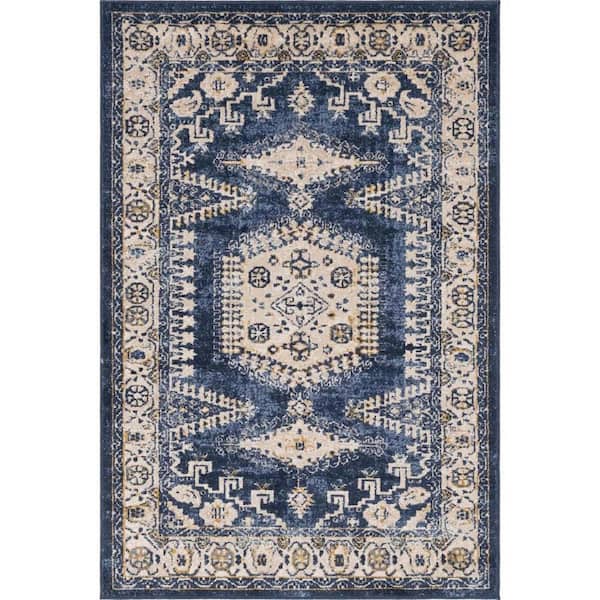 Unique Loom Utopia Larissa Dark Blue 4' 1 x 6' 1 Area Rug
