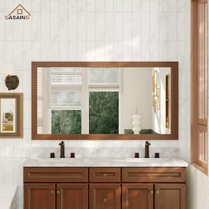 59 in. W x 34 in. H Rectangle Wood Framed Wall Mounted Modern Decor Bathroom Vanity Mirror in Traditional Brown