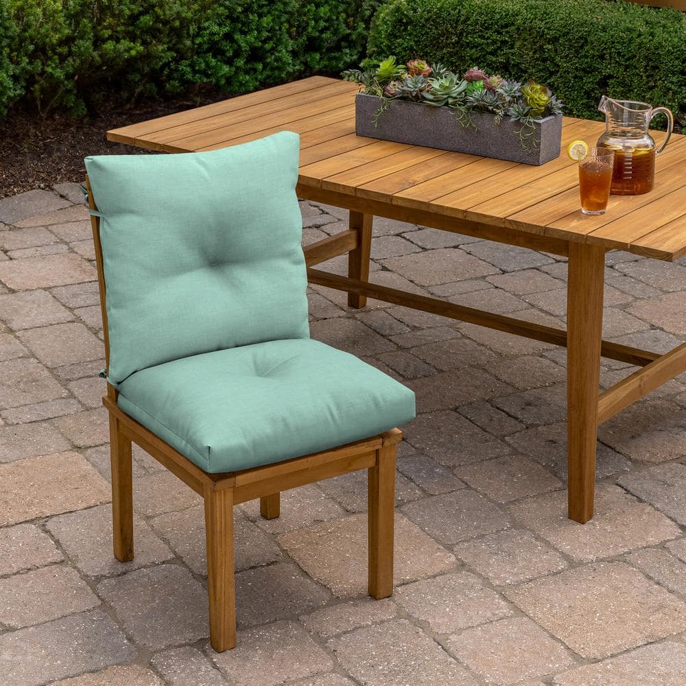 Aqua Green Polyester Outdoor Dining Chair Cushion with Ties