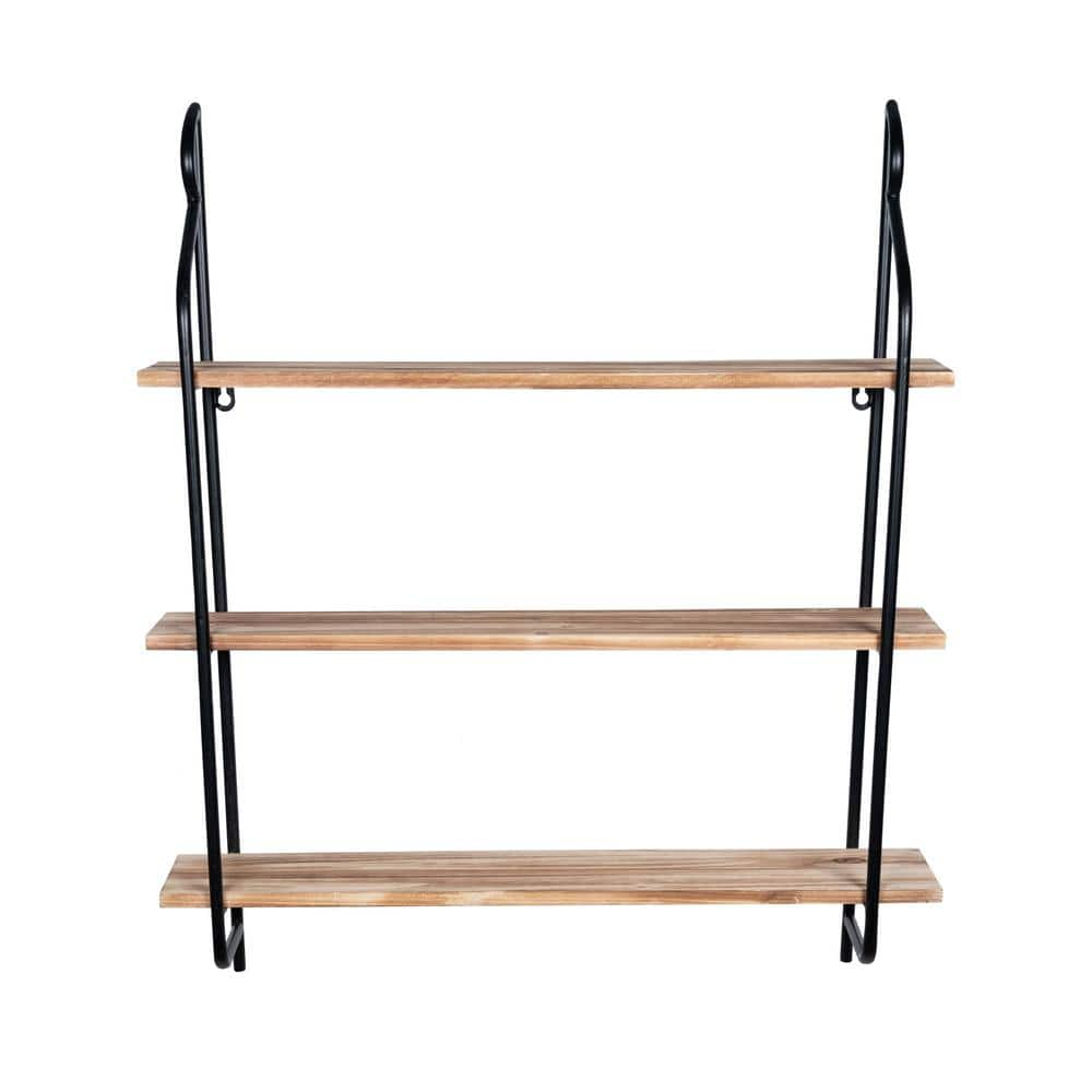 Stratton Home Decor 3-Tier Shelf Unit with Natural Wood and Black Metal Finish