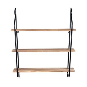 23.75 in W x 5.20 in D Light Natural Wood and Metal Tiered Decorative Wall Shelf