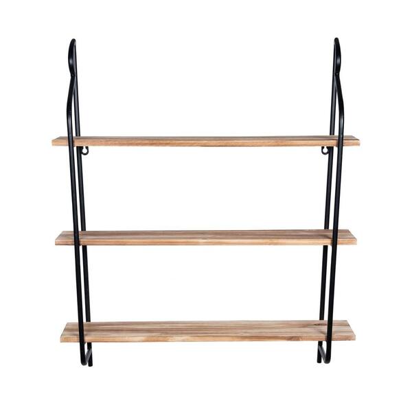 Stratton Home Decor 23.75 in W x 5.20 in D Light Natural Wood and Metal Tiered Decorative Wall Shelf