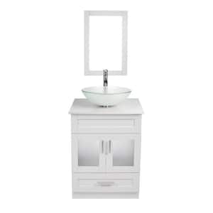 24 in. W x 19 in. D x 44 in. H Clear Single Sink Bath Vanity in White with White Solid Surface Top and Mirror
