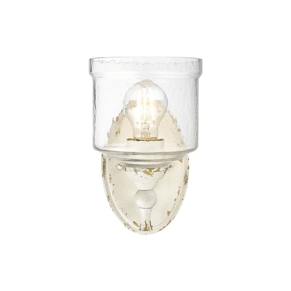 Keating 1 Light Antique Ivory Wall Sconce with Hammered Water Glass Shade