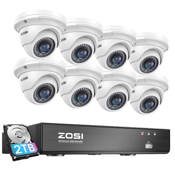 ZOSI 4K 8-Channel POE 2TB NVR Surveillance System with 8-Wired 5MP Outdoor Dome Cameras