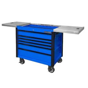 EX Professional 41 in. 6-Drawer Tool Utility Cart with Stainless Steel Slider Top and Bumpers in Blue