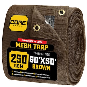 50 ft. x 50 ft.  Brown 250 GSM 7.5 oz. Heavy Duty Mesh Tarp, UV Resistant