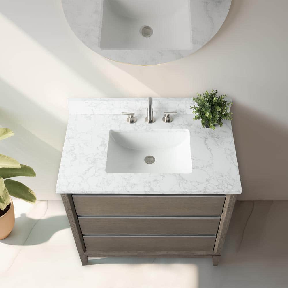 Driftwood Gray 36" Single Sink Bathroom Vanity with Marble Top