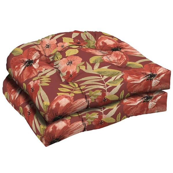 Hampton Bay Chili Tropical Blossom Tufted Outdoor Seat Pad (2-Pack)