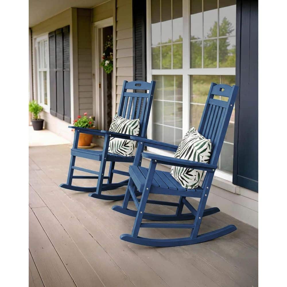 Mximu Navy Classic Plastic Patio Outdoor Rocking Chair (2-Pack
