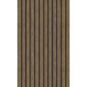Dark Oak Geometric Stripes Faux Wood Shelf Liner Non-Woven Wallpaper Double Roll (57 sq. ft.)