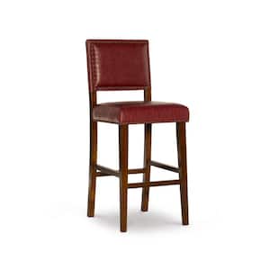 Brook 30 in. Walnut Brown Cushioned Back Wood Counter Stool with Red Faux Leather Seat