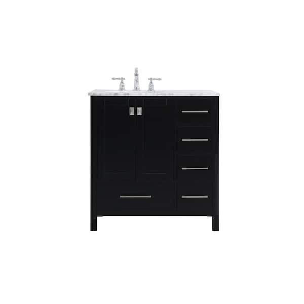 Unbranded Simply Living 32 in. W x 22 in. D x 34 in. H Bath Vanity in Black with Carrara White Marble Top