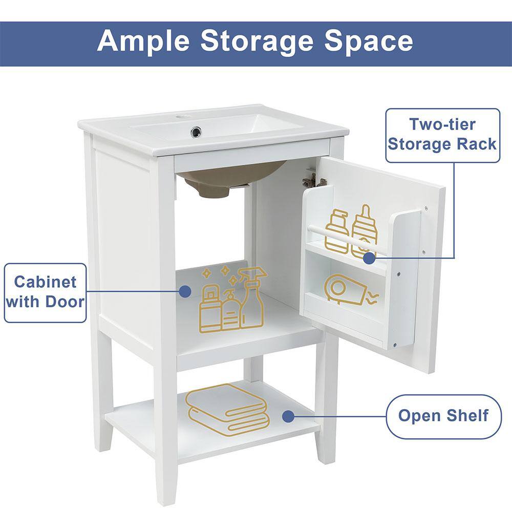 20 in. White Solid Wood Freestanding Bath Vanity with Ceramic Sink