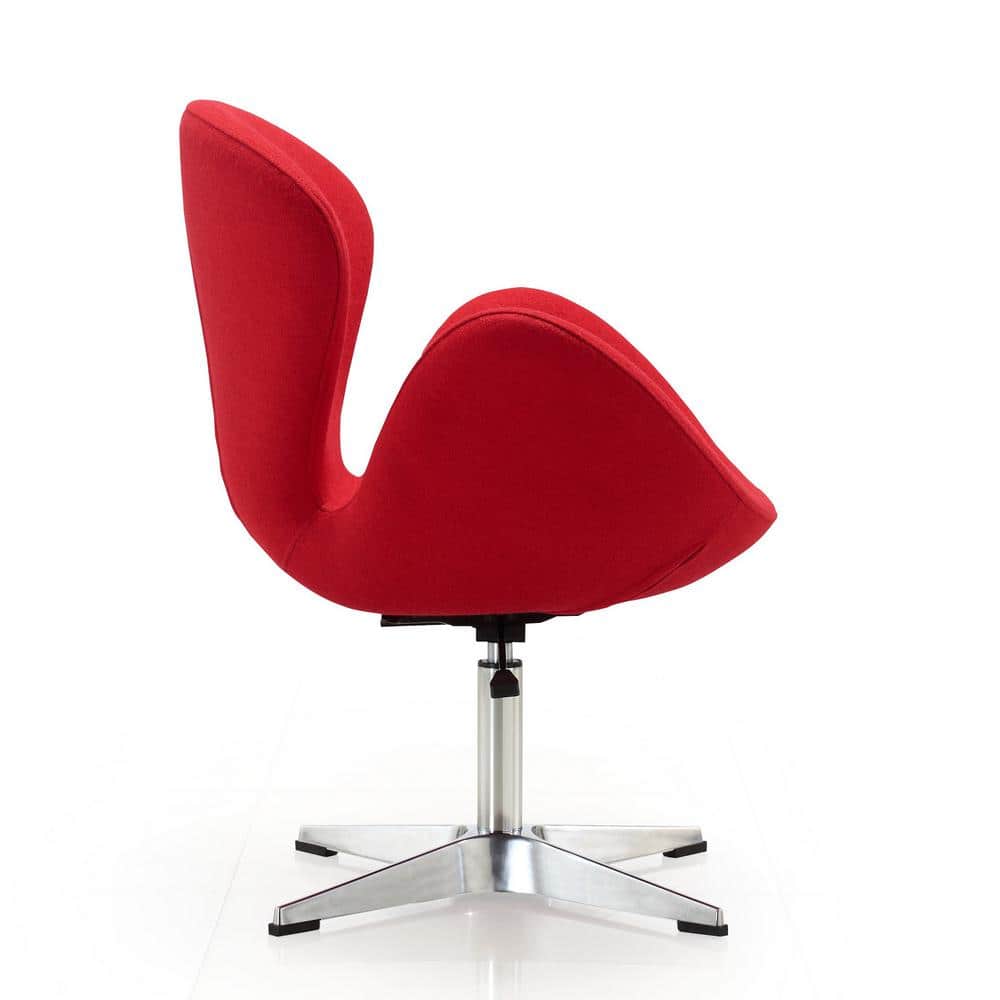 Raspberry Red Wool Swivel Accent Chair with Metal Base