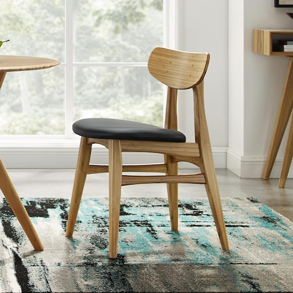Unbranded Coral Natural Wood Dining Chair with Leather Seat (Set of 2)