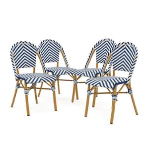 Elgine Blue and Natural Tone Aluminum Outdoor Dining Chair (Set of 4)