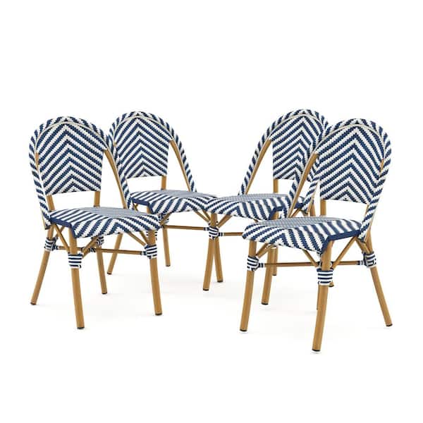 Furniture of America Elgine Blue and Natural Tone Aluminum Outdoor Dining Chair (Set of 4)