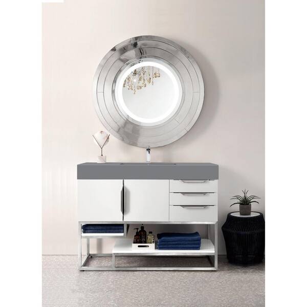 James Martin Vanities Columbia 48.0 in. W x 19.5 in. D x 36 in. H Bathroom  Vanity in Glossy White with Dusk Grey Glossy Composite Top  388-V48-GW-BN-DGG - The Home Depot
