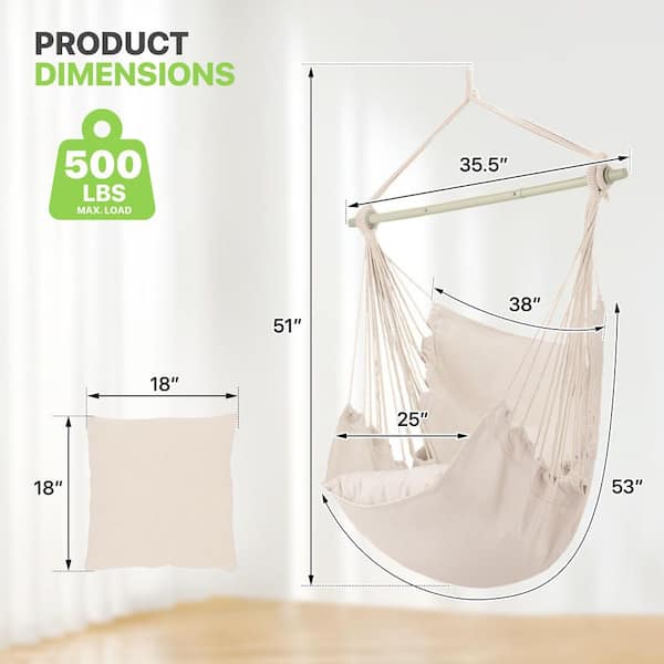 MoNiBloom White Cotton Rope Swing Hammock Chair with Fixed Kit and