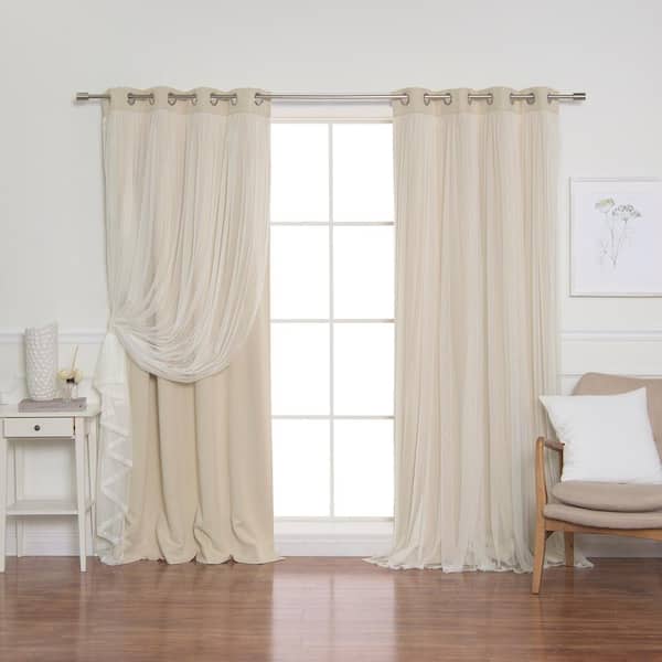 Best Home Fashion Beige Lace Solid 52 in. W x 108 in. L Grommet Blackout Curtain (Set of 2)