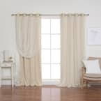 Beige Tulle Grommet Overlay Blackout Curtain - 52 in. W x 84 in. L (Set of 2)