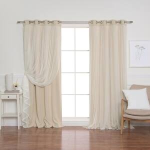 Beige Tulle Lace Solid 52 in. W x 84 in. L Grommet Blackout Curtain (Set of 2)