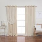 Beige Tulle Grommet Overlay Blackout Curtain - 52 in. W x 96 in. L (Set of 2)