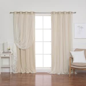 Beige Tulle Lace Solid 52 in. W x 96 in. L Grommet Blackout Curtain (Set of 2)