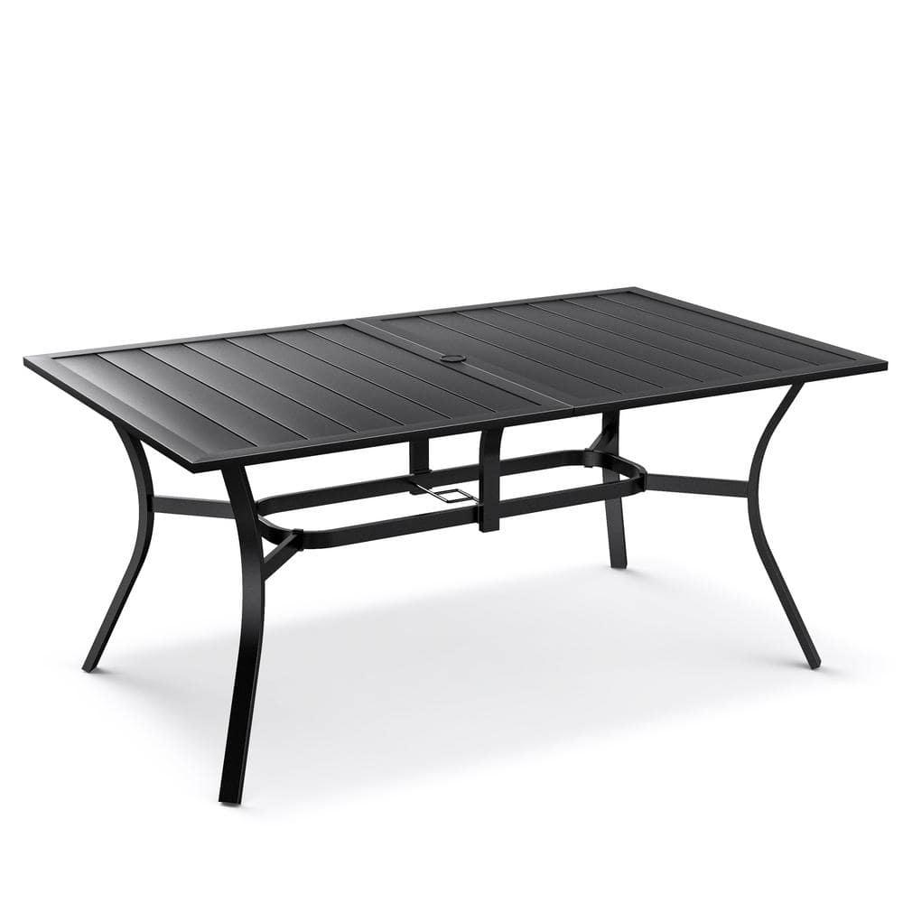 Bigroof Black Patio Dining Table 63 in. Classic Rectangle Metal Outdoor Table with 1.57 in
