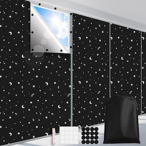 118" x 57" 100% Blackout Window Shades Fabric Portable Temporary Blind/Shade Moon and Star Pattern