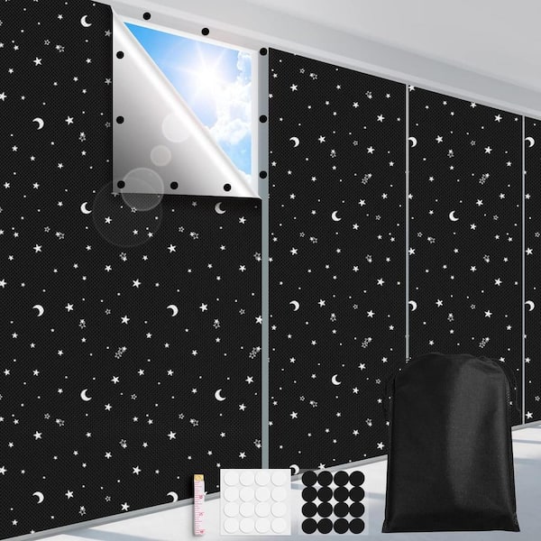 Shatex 79" x 57" 100% Blackout Window Shades Fabric Portable Temporary Blind/Shades Moon and Star Pattern