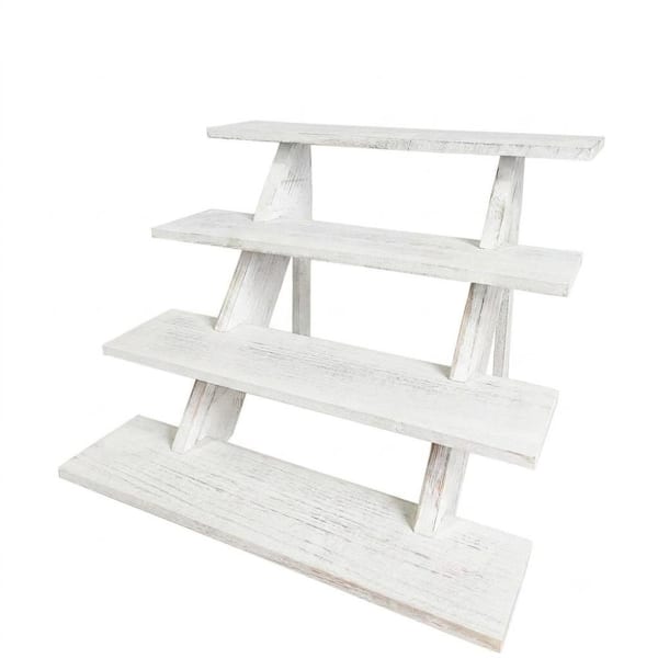4-Tier White Natural Wood Cake Stand for 24 Cupcakes, 16.92 in. x 13.18 in. x 13.58 in. Cake & Tiered Stands