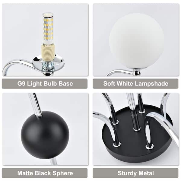 Kinlea 5 Light Nickel Vintage Dimmable Sputnik Sphere Chandelier with Frosted Glass Shades for Living Room, Bedroom