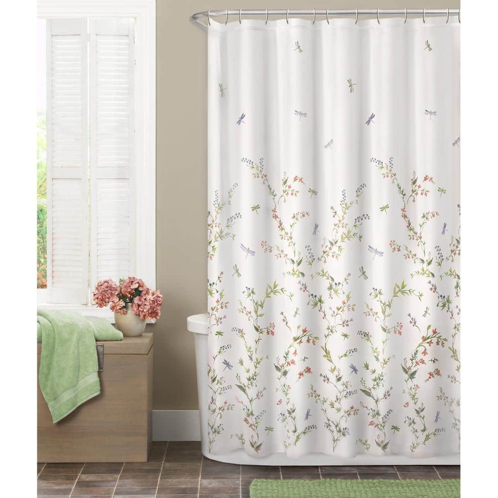 Maytex Dragonfly Garden Semi Sheer Fabric Shower Curtain