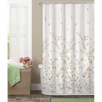 70 in. x 72 in. Multi-Colored Dragonfly Garden Semi Sheer Fabric Shower Curtain