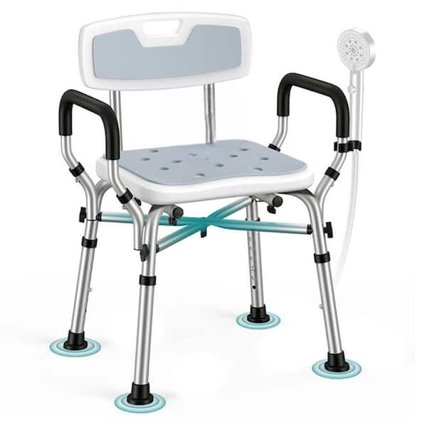 24 in. W Freestanding Sturdy Shower Chair with Arms and Back in Anti-corrosion Aluminum Construction, 6-Height Gray