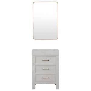 Leon 24 in. W x 22 in. D x 34 in. H Single Bath Vanity in Washed White with White Composite Stone Top and Mirror