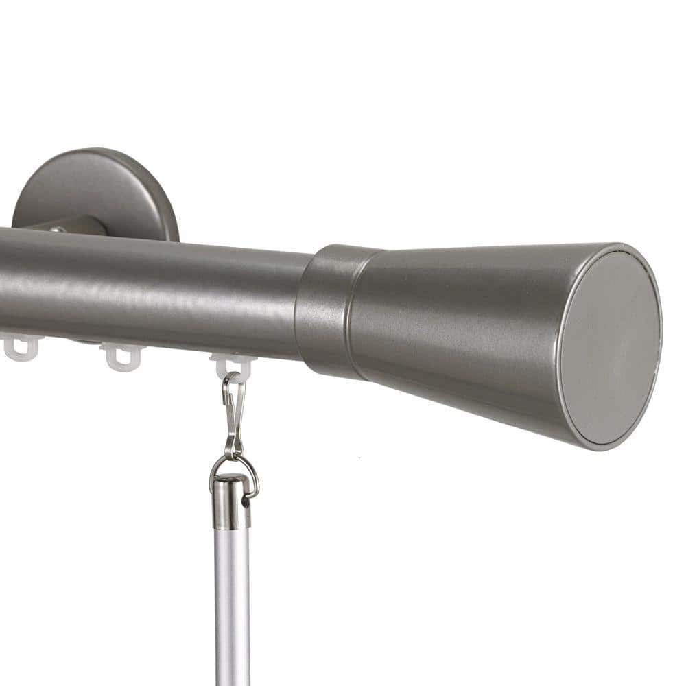 Tekno 25 Decorative 48 in. Traverse Rod in Antique Silver with Linea Finial