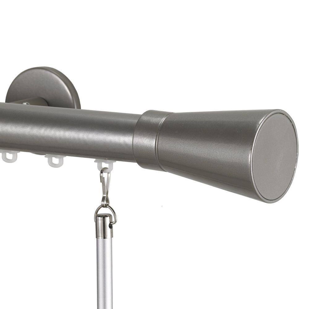 Tekno 25 Decorative 72 in. Traverse Rod in Antique Silver with Linea Finial