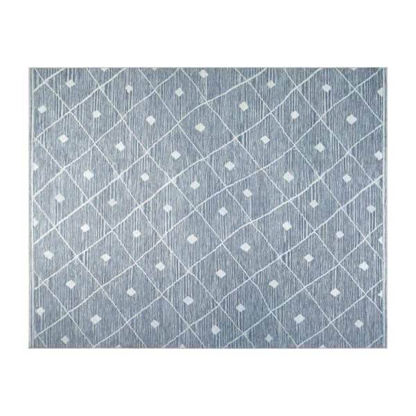 Seta Printed Chenille Blue 9 ft. x 12 ft. Polyester Area Rug