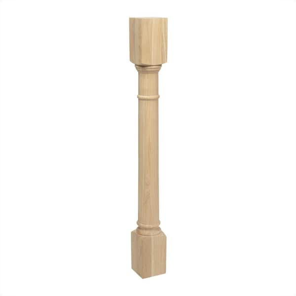 American Pro Decor 35-1/4 in. x 3-3/4 in. Unfinished Solid Hardwood Traditional Full Round Kitchen Island Leg