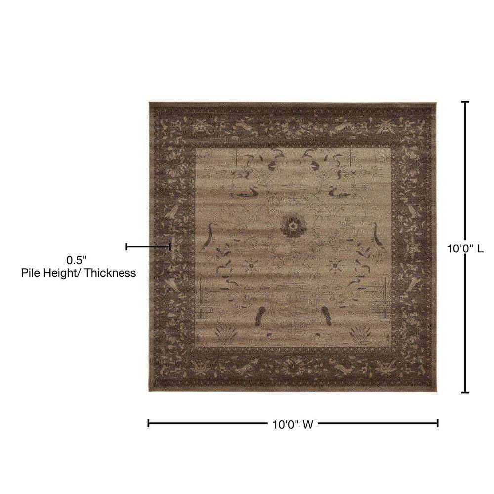 La Jolla 10' Square Brown Floral Synthetic Rug