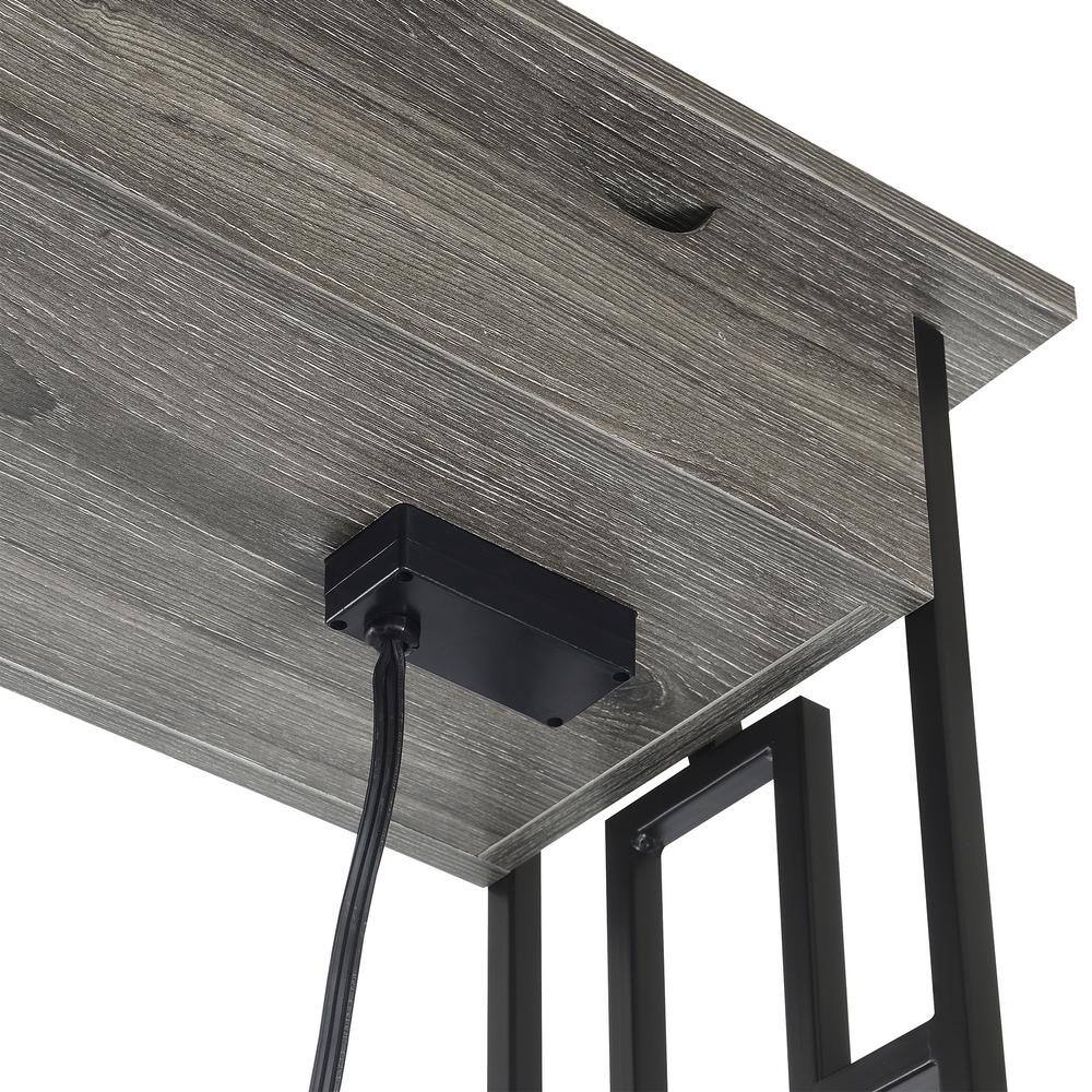 Weathered Gray and Black Wood-Metal End Table with Charging Station