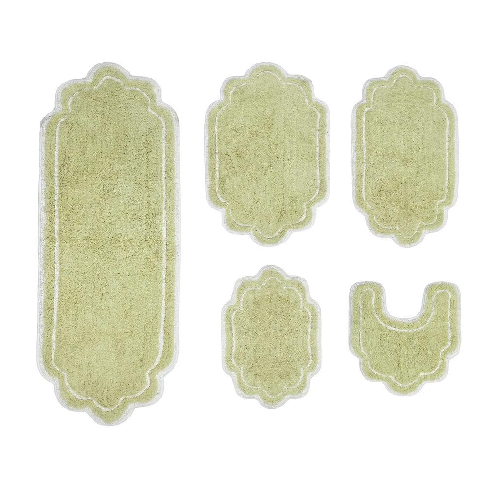 Green Cotton Tufted Bath Rug Set with Non-Slip Backing