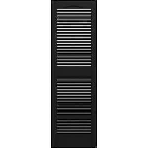 14-1/2 in. x 60 in. Lifetime Open Louvered Vinyl Standard Cathedral Top Center Mullion Shutters Pair in Black
