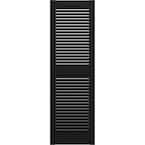 14-1/2 in. x 67 in. Lifetime Open Louvered Vinyl Standard Cathedral Top Center Mullion Shutters Pair in Black