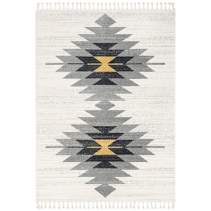 Serenity Moto Ivory Tribal Southwestern 5 ft. 3 in. x 7 ft. 3 in. Distressed Area Rug