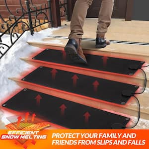 Snow Melting Mats for Stairs 10 in. x 30 in. Graphene Heated Outdoor Mats with Plug 3 in./h Speed, 1-Piece Ice Melts Pad