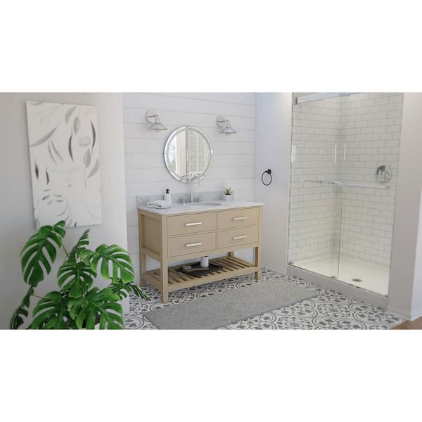 Valencia 48 in. W x 22 in. D x 34 in . H Oak Console Vanity with Oval Undermount Sink - Light Oak with White Top